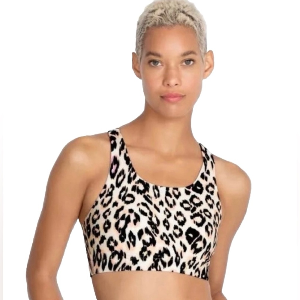Johnny Was Calme Leopard Print Endurance Tan & Black Sports Bra Size XS